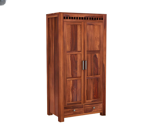 JH Decore Solid Sheesham Wood 2 Door Wardrobe with Bottom Drawers1