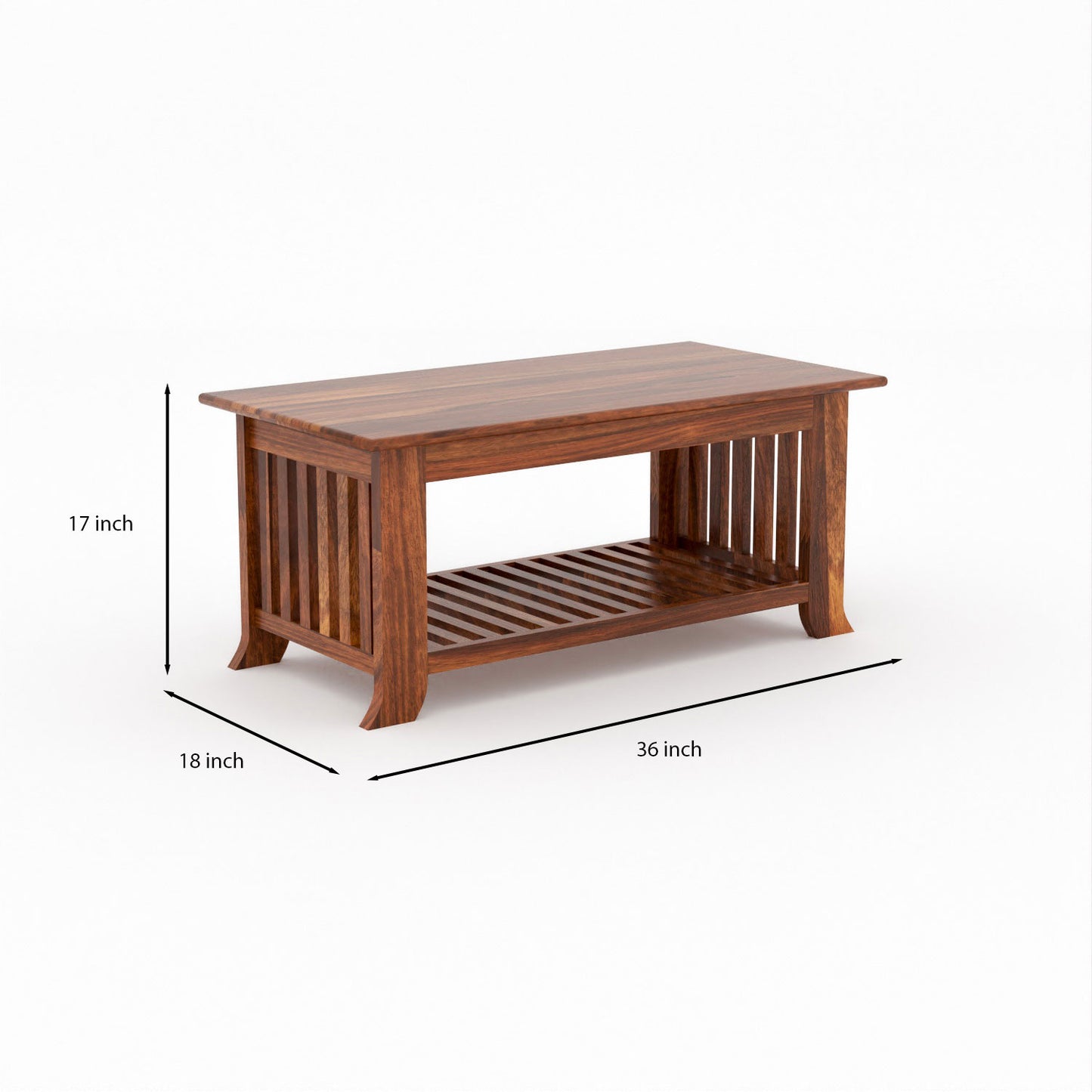 Solid Sheesham Wood Coffee Table with Bottom Storage Shelf