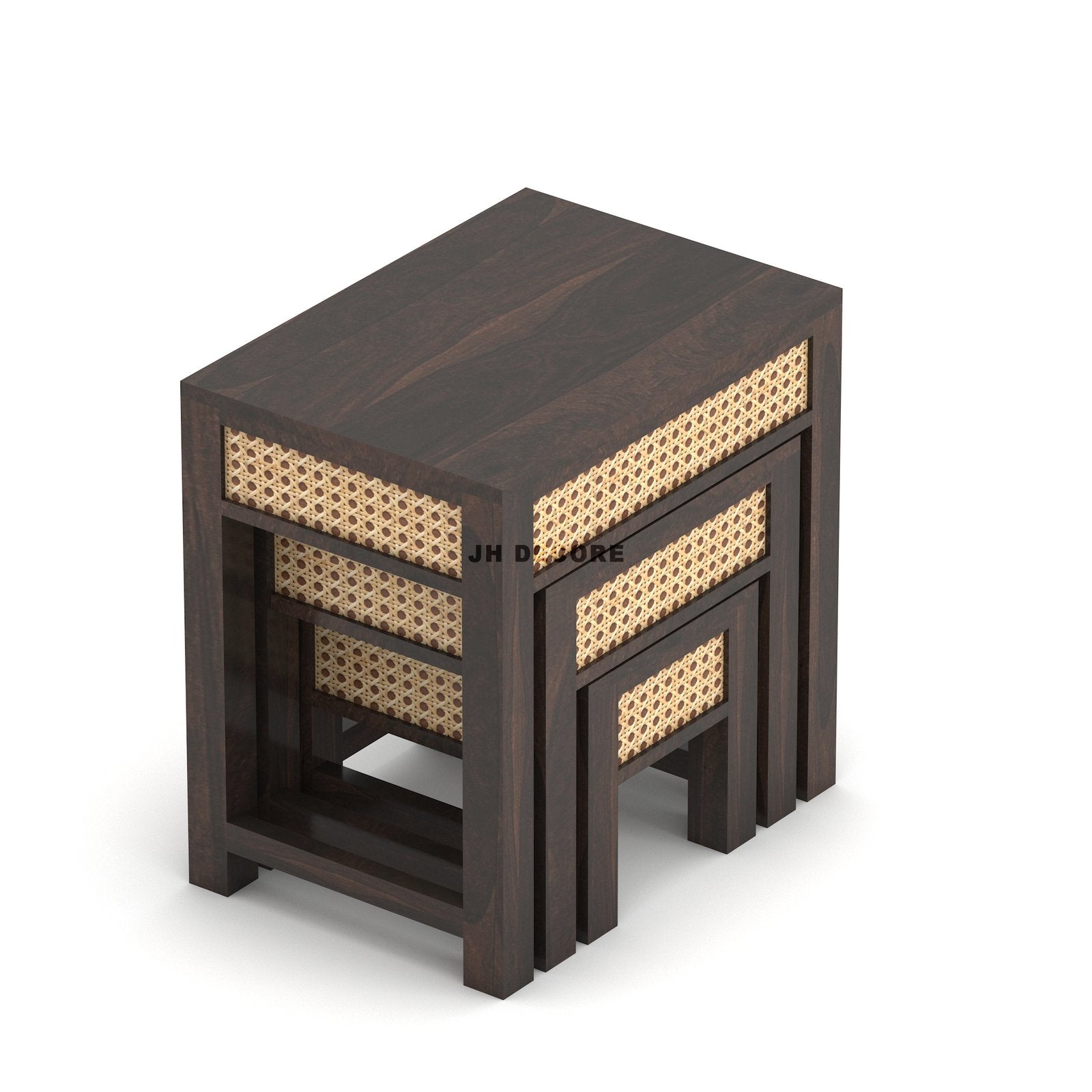 Sheesham Wood Nesting Table Set of 3 Stools | Design 1 | JH Decor - Image 3