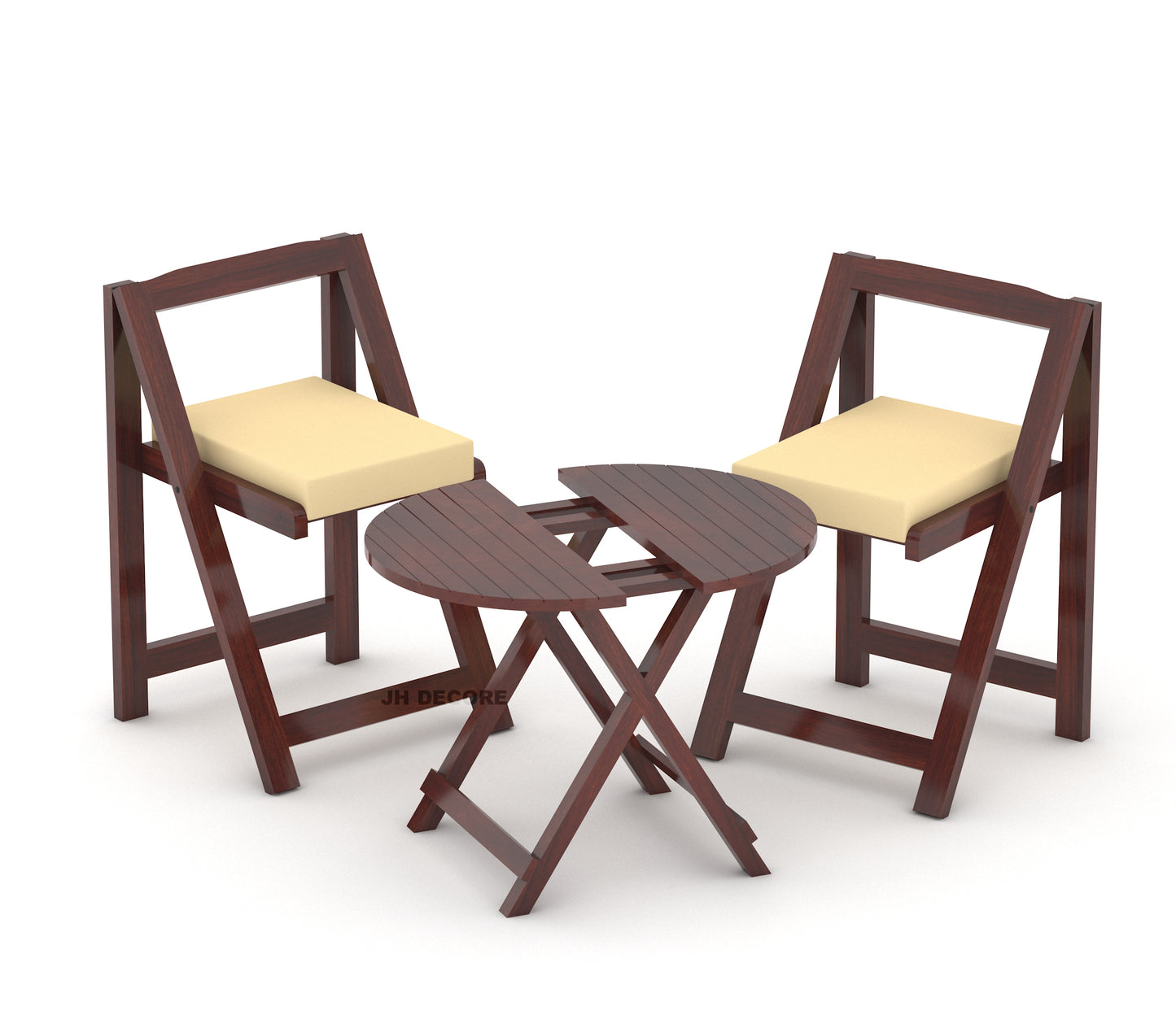 JH Decore Solid Sheesham Wood Folding Coffee Table Set with Cushioned Chairs