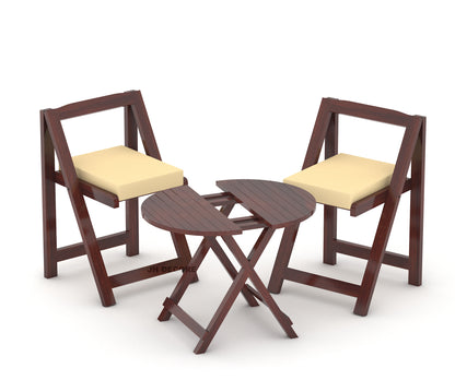 JH Decore Solid Sheesham Wood Folding Coffee Table Set with Cushioned Chairs