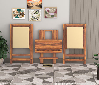 JH Decore Solid Sheesham Wood Folding Dining Table Set with Cushioned Chairs