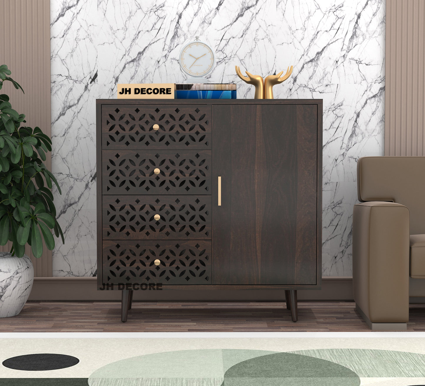 JH Decore Solid Sheesham Wood Sideboard Cabinet