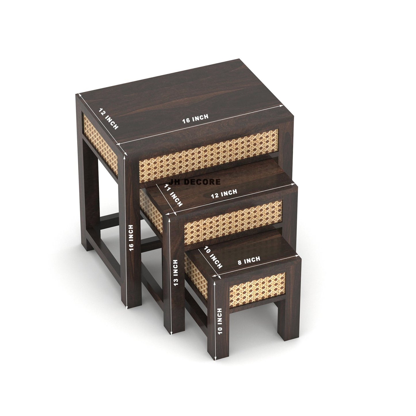 Sheesham Wood Nesting Table Set of 3 Stools | Design 1 | JH Decor - Image 4