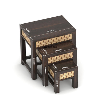 Sheesham Wood Nesting Table Set of 3 Stools | Design 1 | JH Decor - Image 4