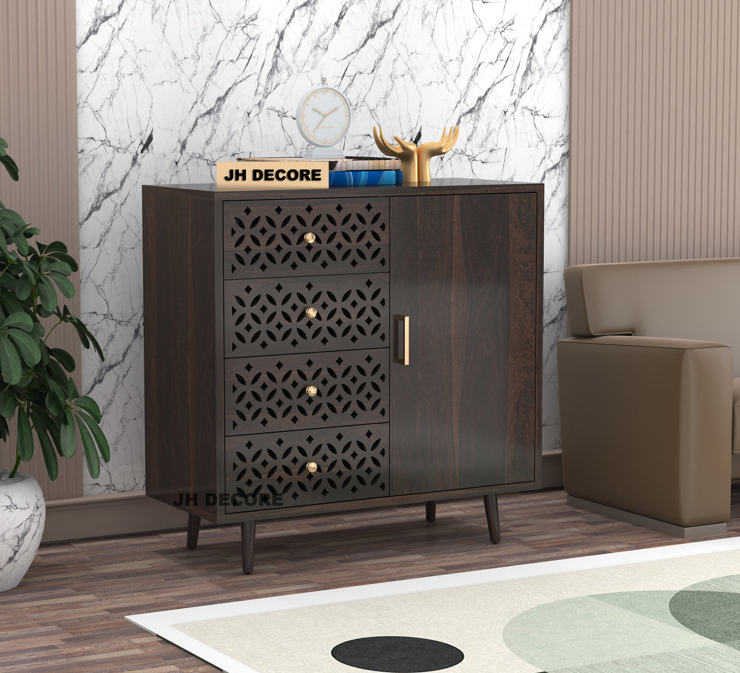 JH Decore Solid Sheesham Wood Sideboard Cabinet