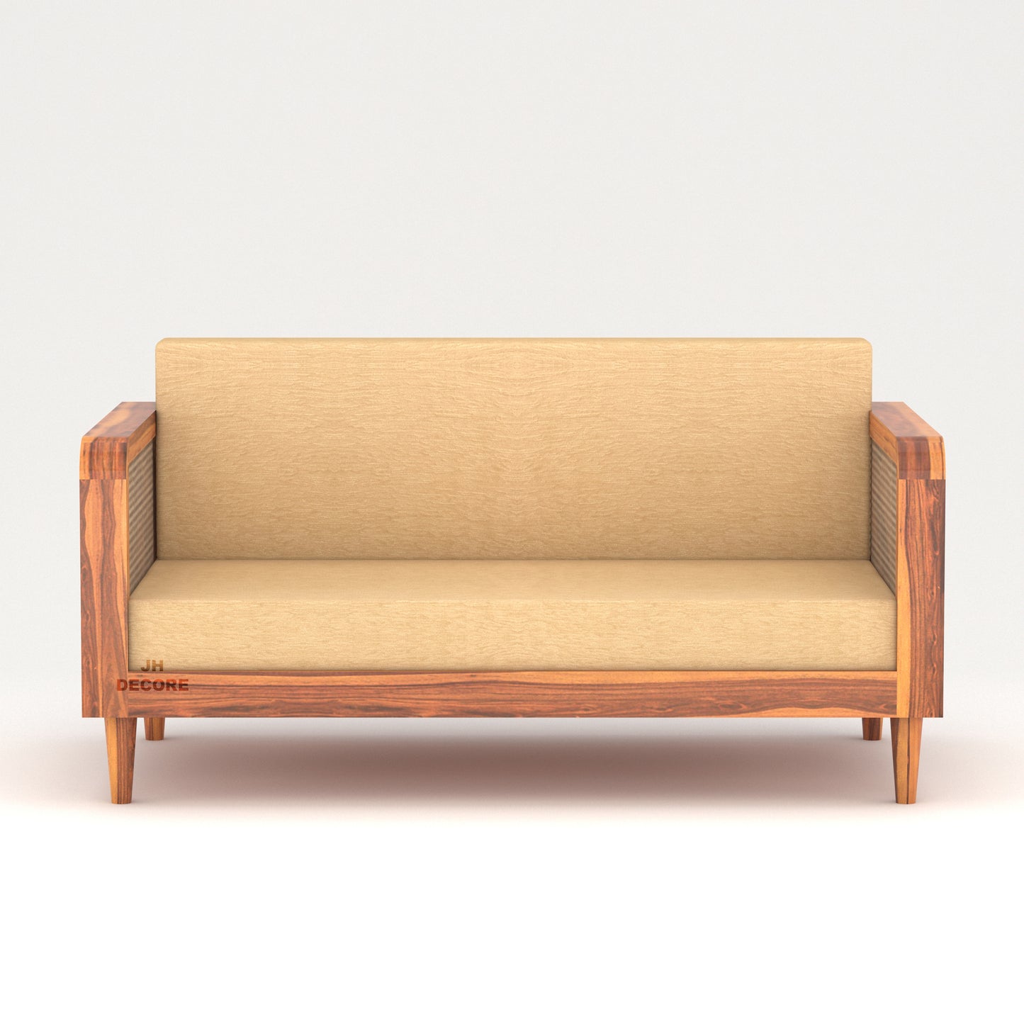 JH Decore Solid Sheesham Wood Cane Design 3 Seater Sofa