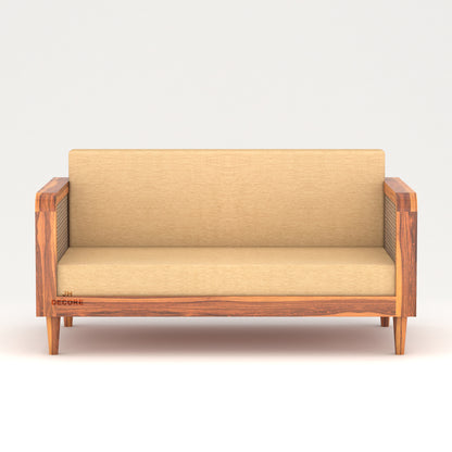 JH Decore Solid Sheesham Wood Cane Design 3 Seater Sofa