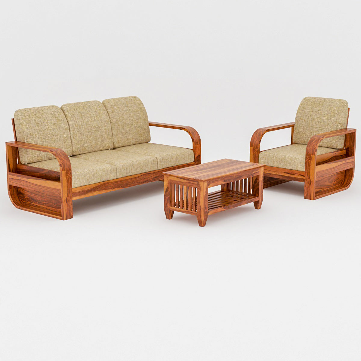 JH Decore Solid Sheesham Wood 4 Seater Sofa Set