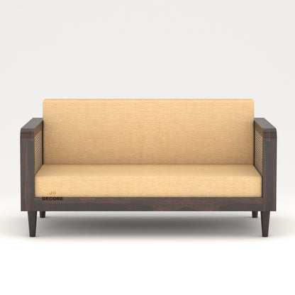 JH Decore Solid Sheesham Wood Cane Design 3 Seater Sofa