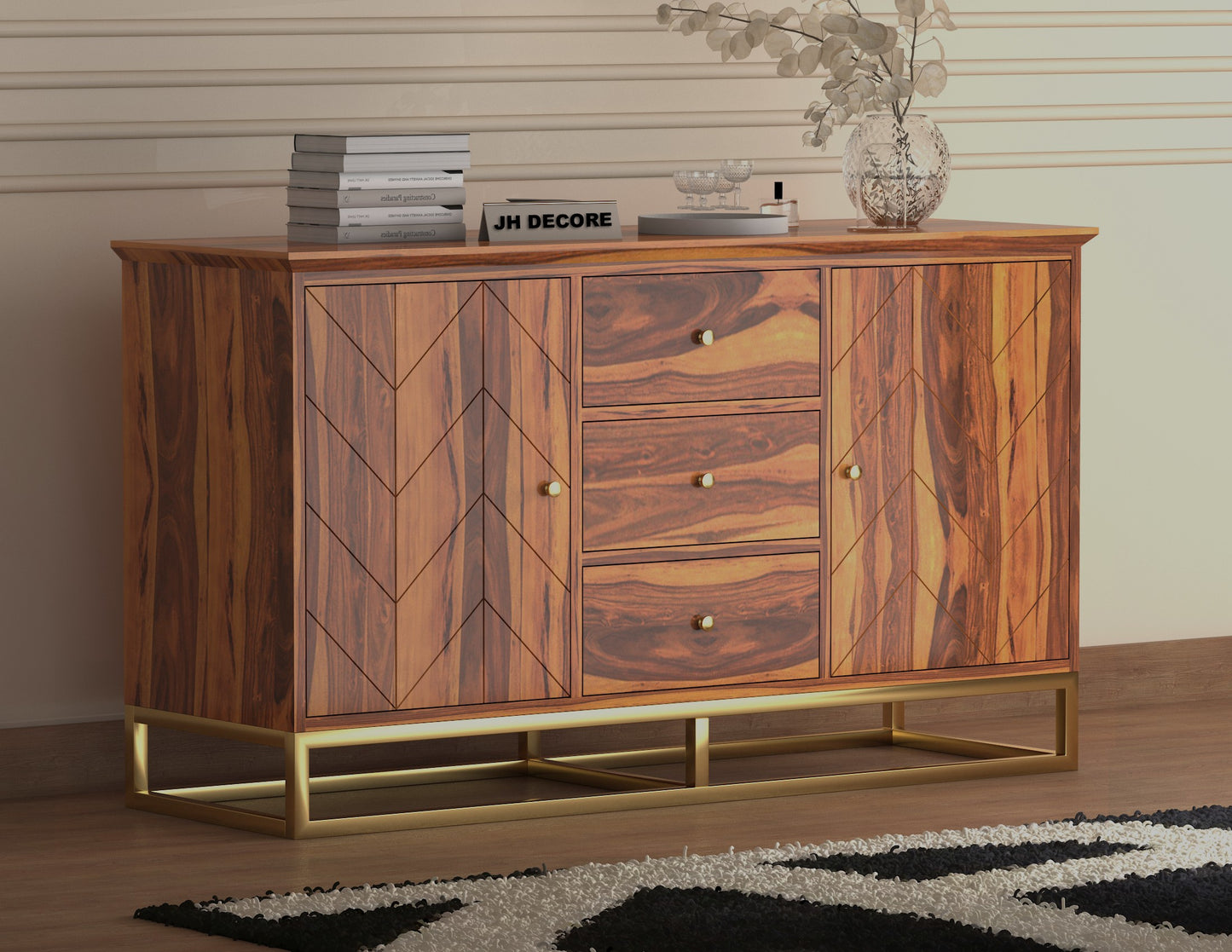 JH Decore Solid Sheesham Wood Sideboard Cabinet