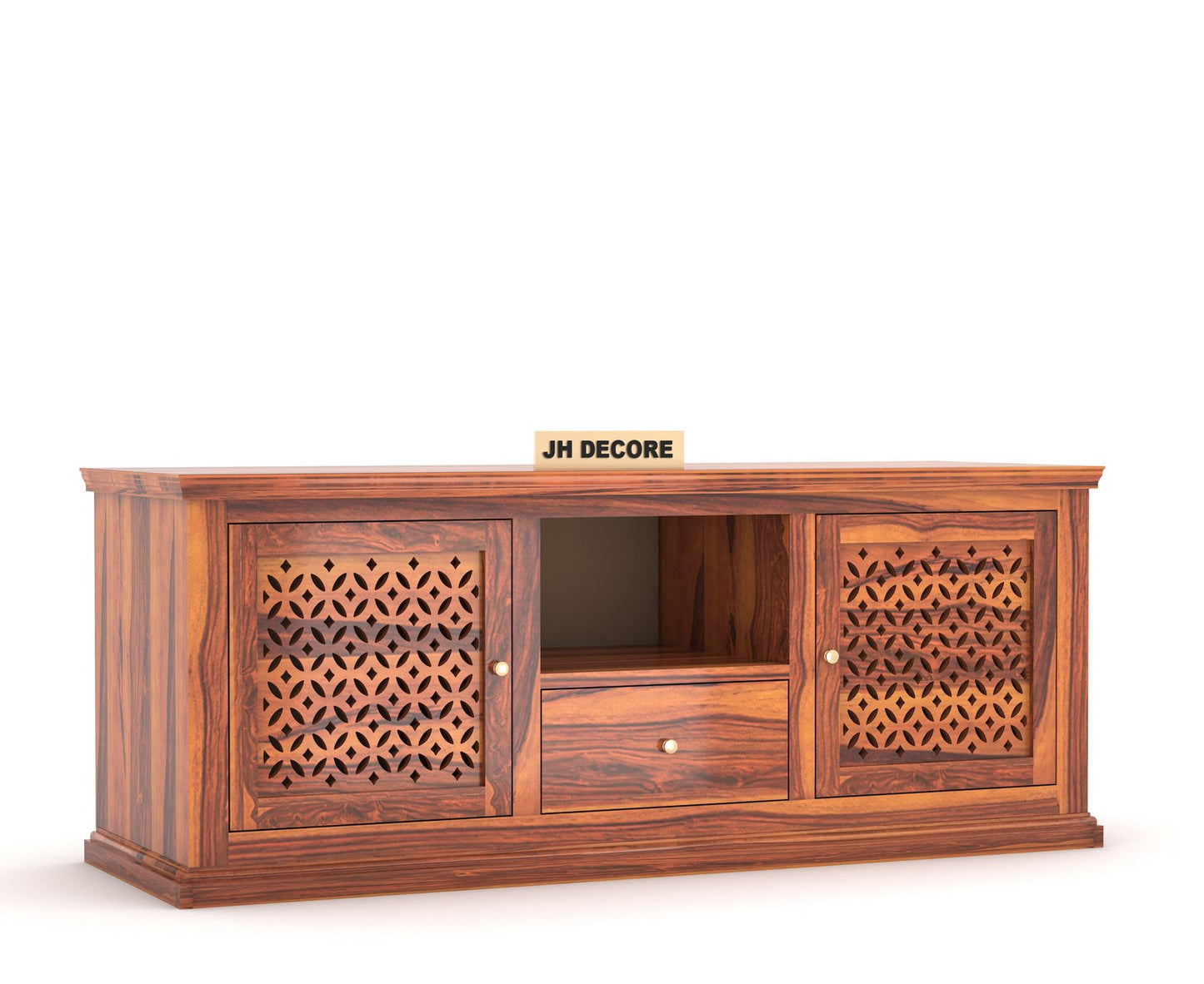 Davis Sheesham Wood TV Cabinet with 2 Doors & Shelf Storage - Image 2