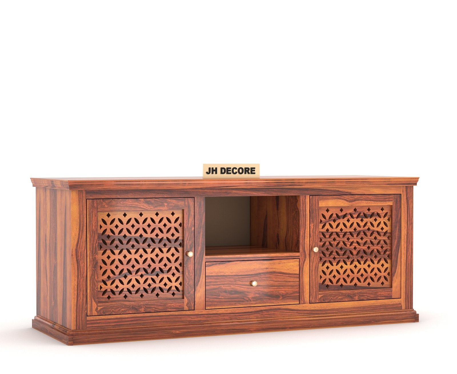 Davis Sheesham Wood TV Cabinet with 2 Doors & Shelf Storage - Image 2