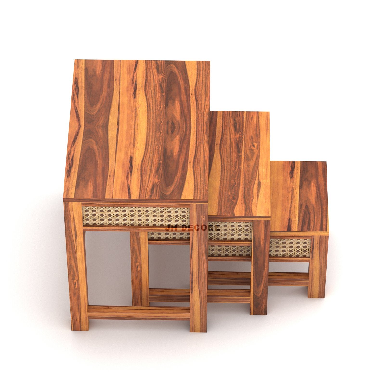 Sheesham Wood Nesting Table Set of 3 Stools | Design 2 | JH Decor - Image 3