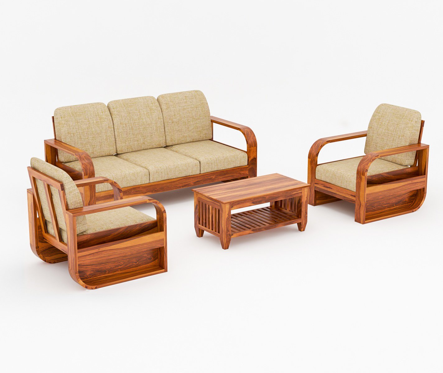 Sheesham Wood 5 Seater Sofa Set 3+1+1 | JH Decor - Image 4