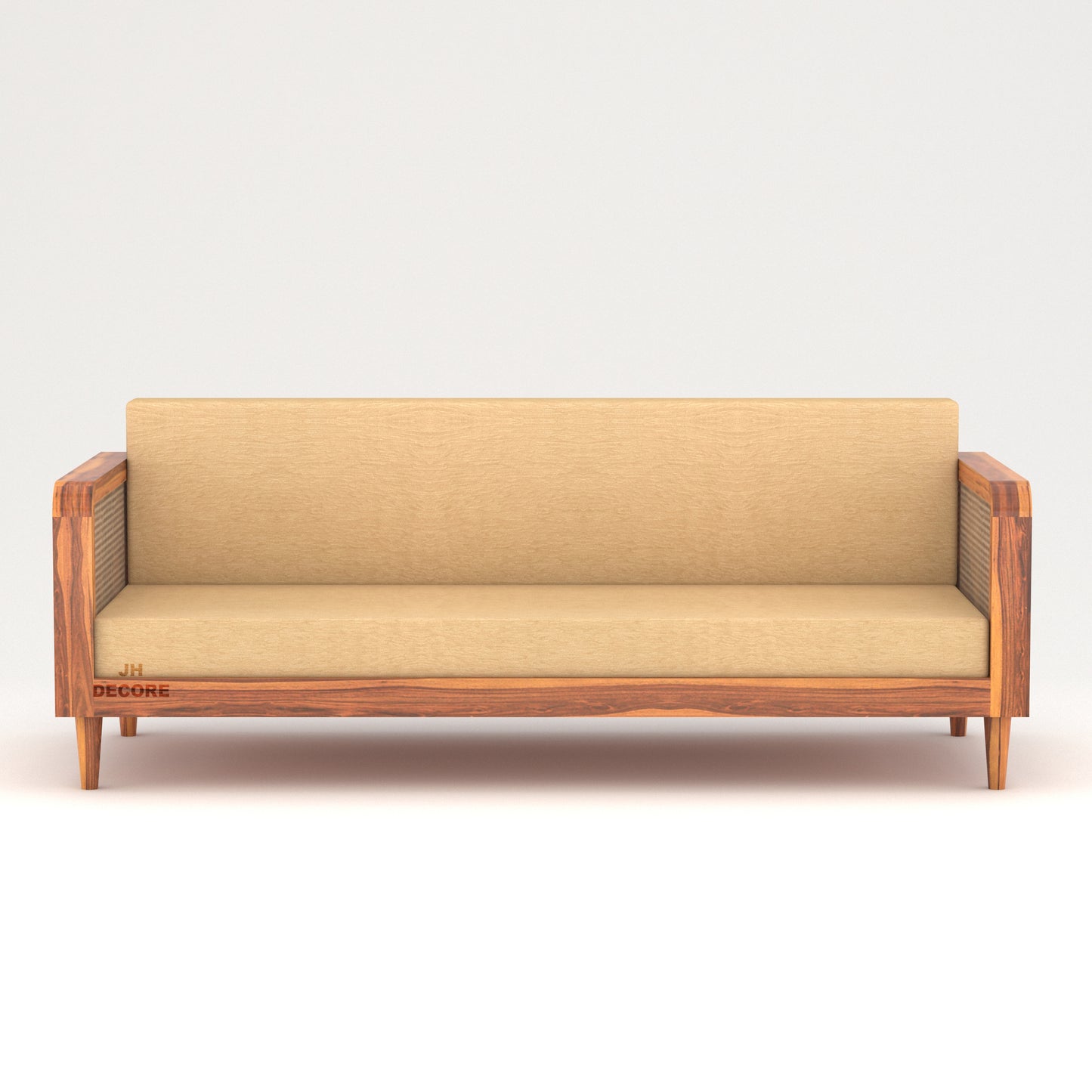 JH Decore Solid Sheesham Wood Cane Design 3 Seater Sofa