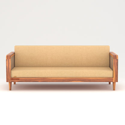 JH Decore Solid Sheesham Wood Cane Design 3 Seater Sofa