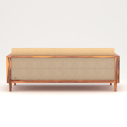 JH Decore Solid Sheesham Wood Cane Design 3 Seater Sofa