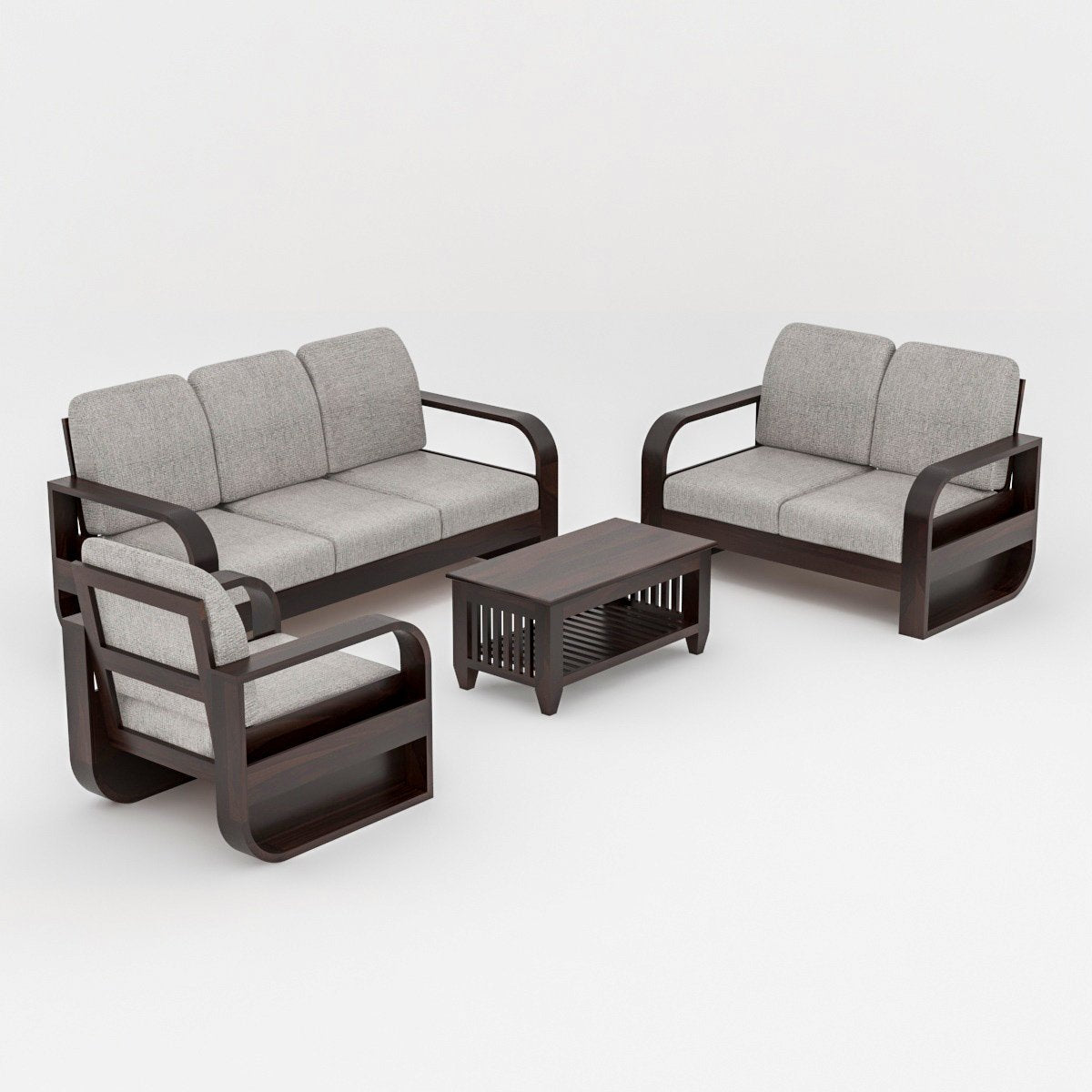 Sheesham Wood 6 Seater Sofa Set 3+2+1 with Center Table | JH Decor - Image 2