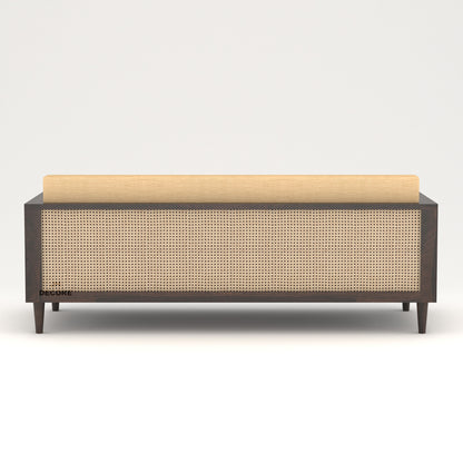 JH Decore Solid Sheesham Wood Cane Design 3 Seater Sofa