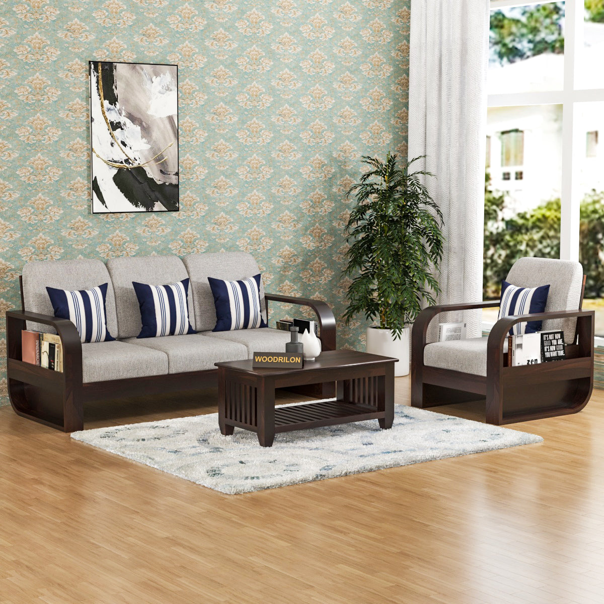 JH Decore Solid Sheesham Wood 4 Seater Sofa Set