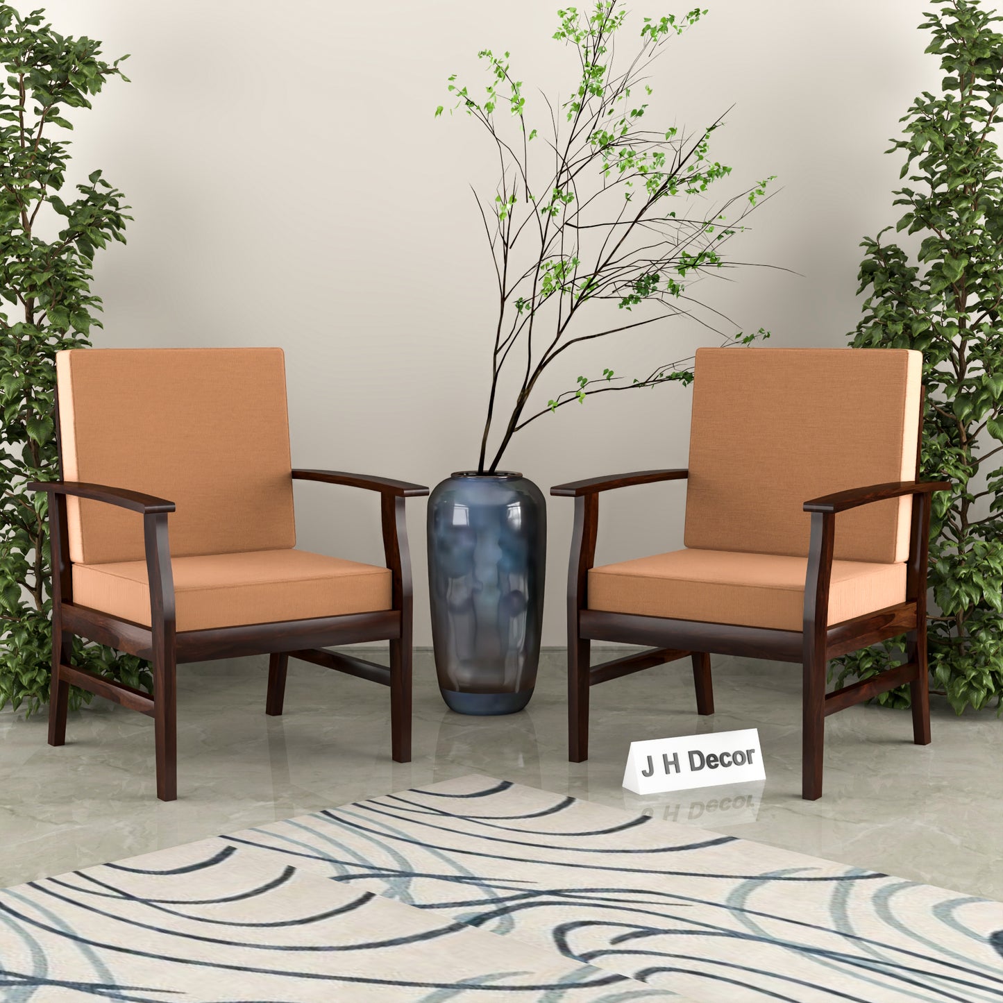 JH Decore Solid Wood Lounge Accent Chair