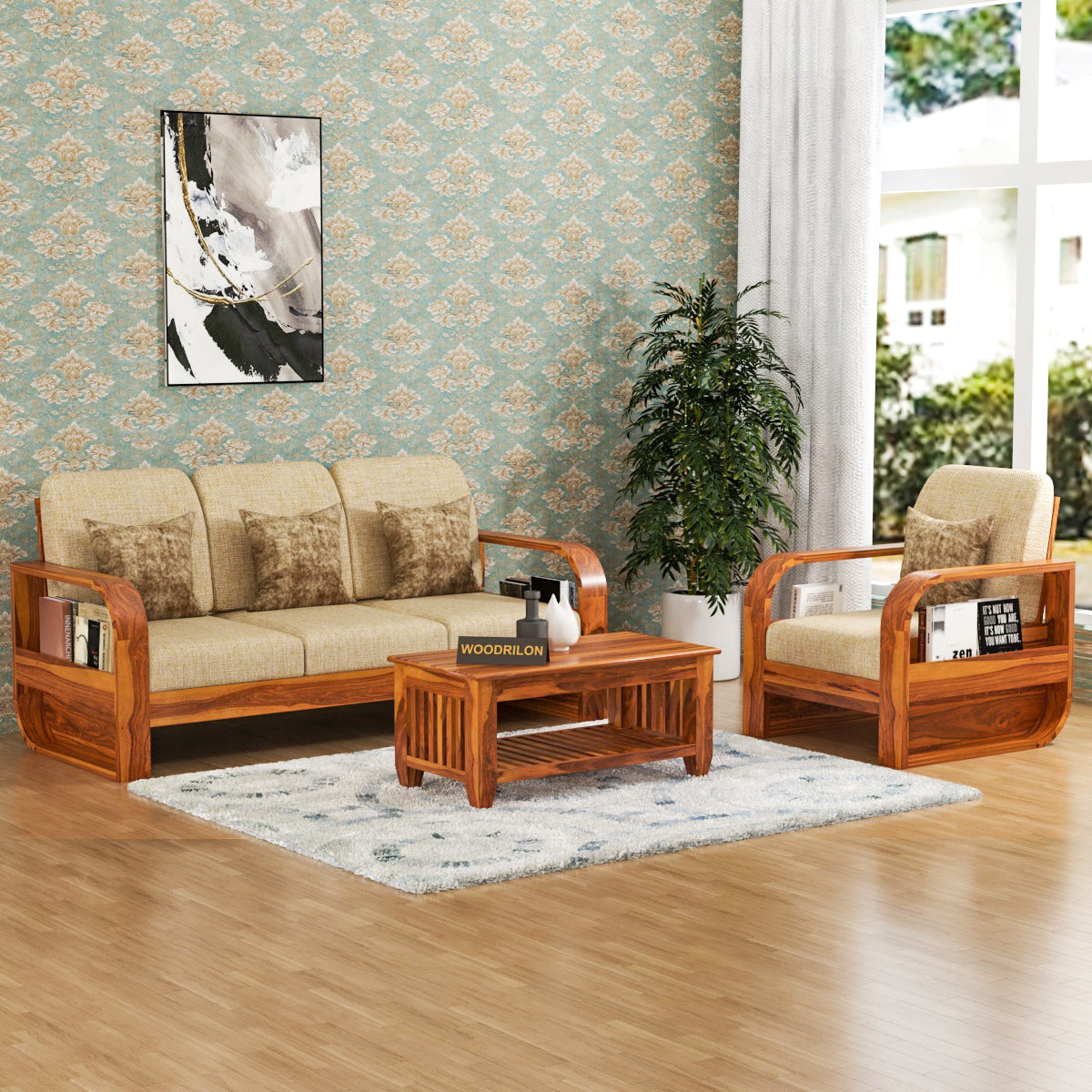 JH Decore Solid Sheesham Wood 4 Seater Sofa Set For Livingroom