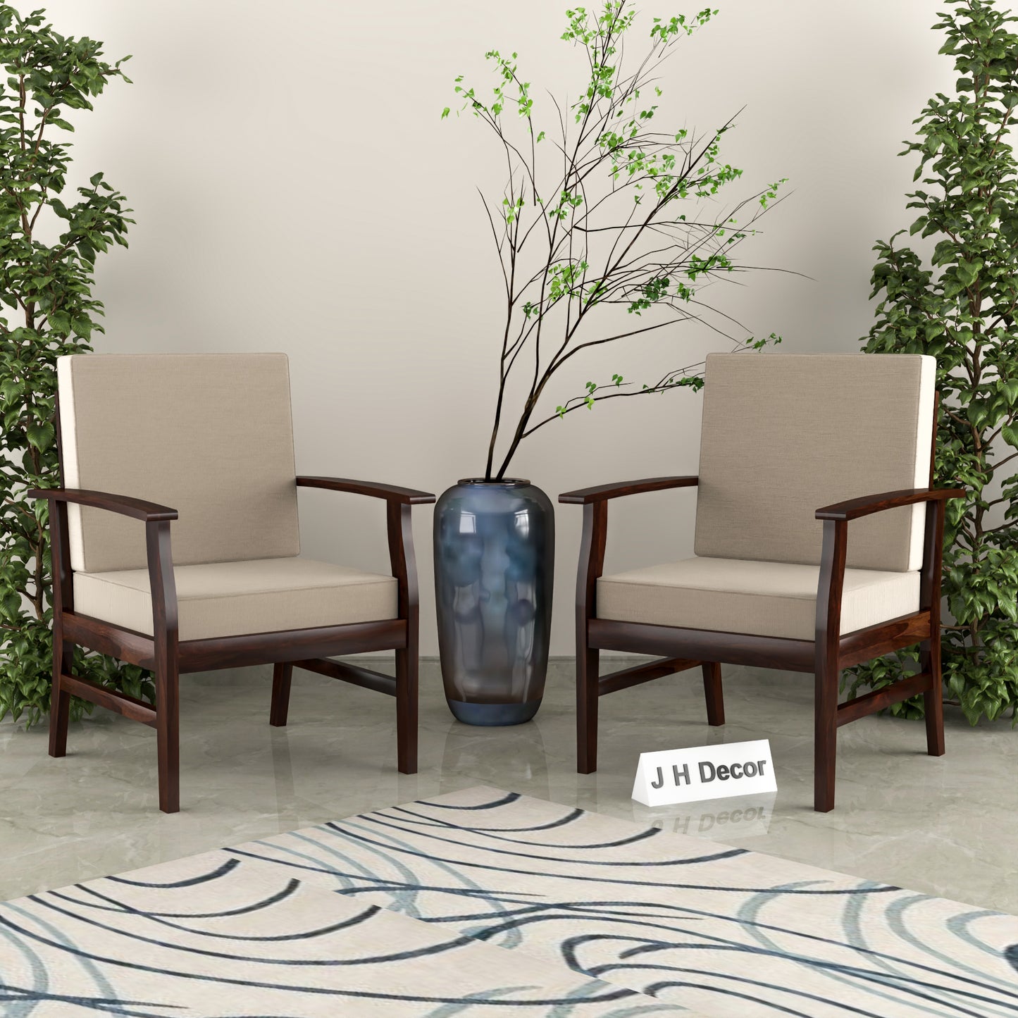 JH Decore Solid Sheesham Wood Accent Lounge Chair