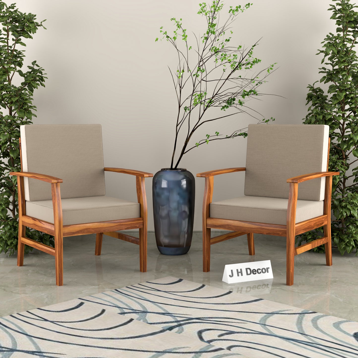 JH Decore Solid Sheesham Wood Lounge Accent Chair