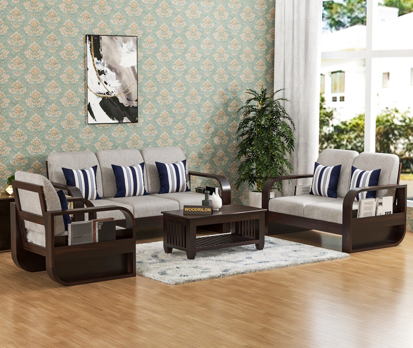 Sheesham Wood 6 Seater Sofa Set 3+2+1 with Center Table | JH Decor