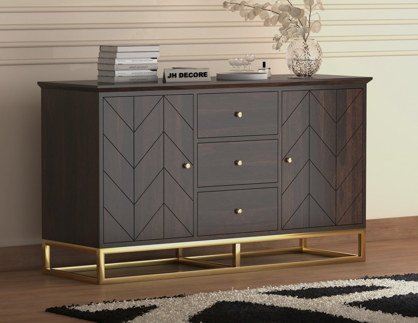 JH Decore Solid Sheesham Wood Sideboard Cabinet