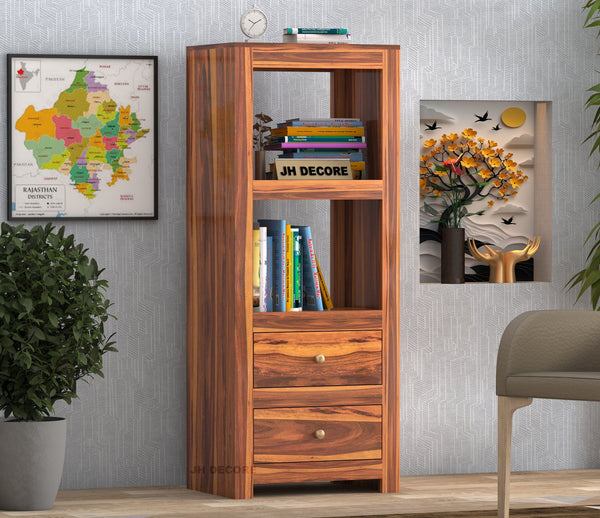 Wooden Bookshelf with Drawer | Honey Finish | Design 2 | JH Decor