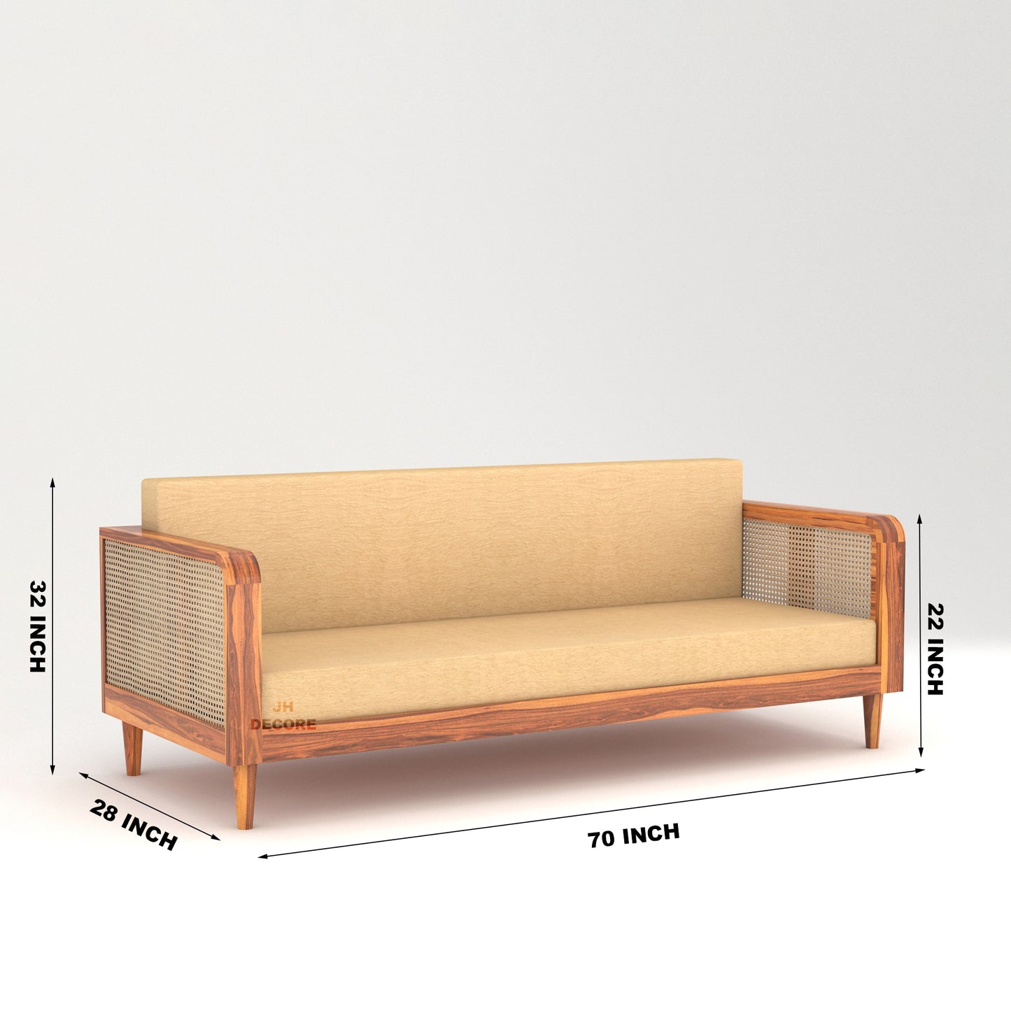 JH Decore Solid Sheesham Wood Cane Design Sofa Set (1 + 2 + 3 )