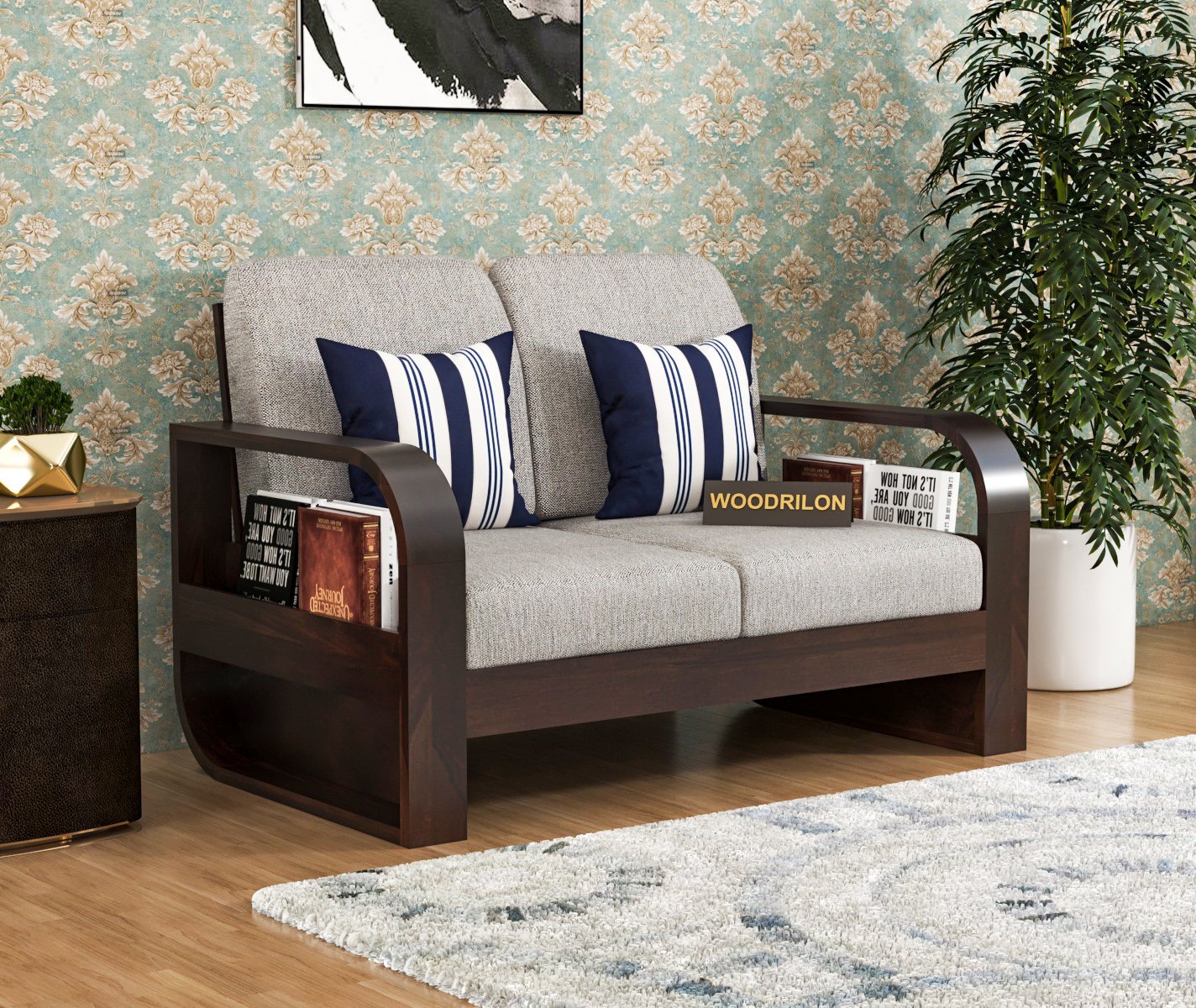 JH Decor Sheesham Wood 2 Seater Sofa with Curve Handle