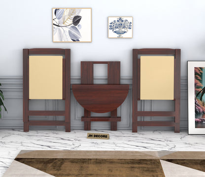 JH Decore Solid Sheesham Wood Folding Coffee Table Set with Cushioned Chairs