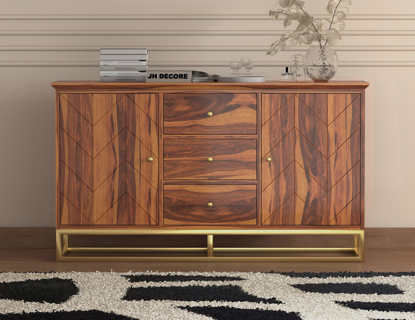 JH Decore Solid Sheesham Wood Sideboard Cabinet