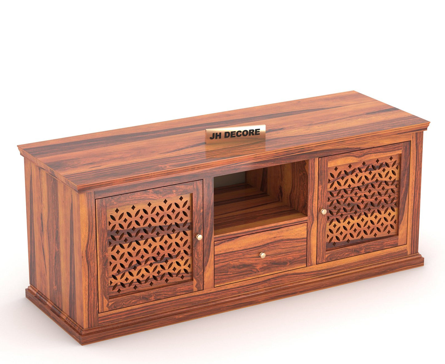 Davis Sheesham Wood TV Cabinet with 2 Doors & Shelf Storage - Image 3