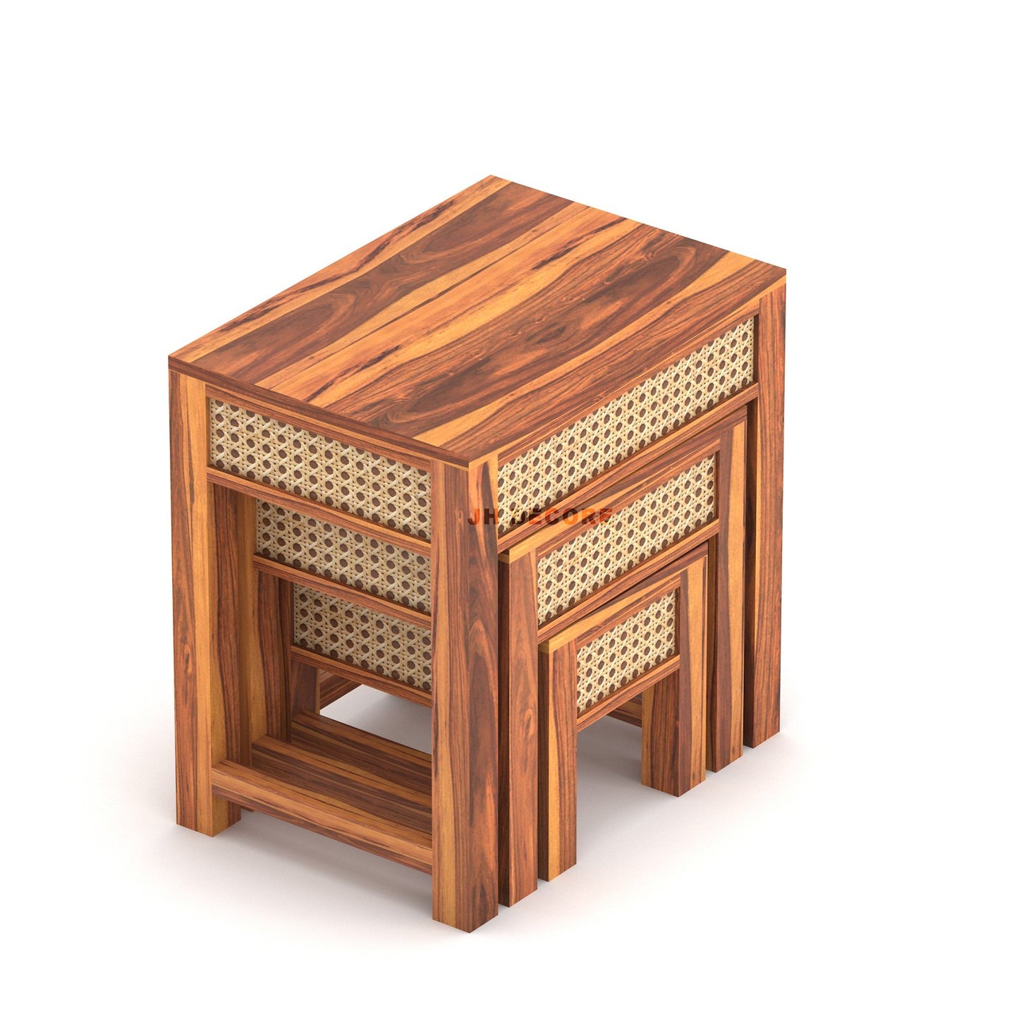 Sheesham Wood Nesting Table Set of 3 Stools | Design 2 | JH Decor - Image 5