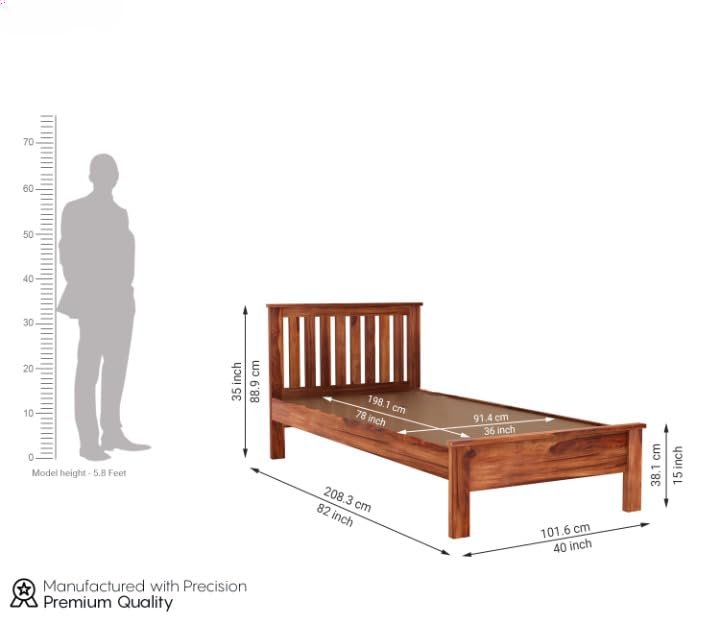Solid Sheesham Wood Single Cot Bed Without Storage | JH Decor - Image 4