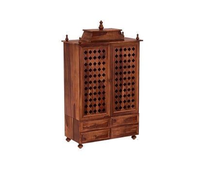 JH Decore Solid Sheesham Wood Temple Cabinet with Drawer Storage