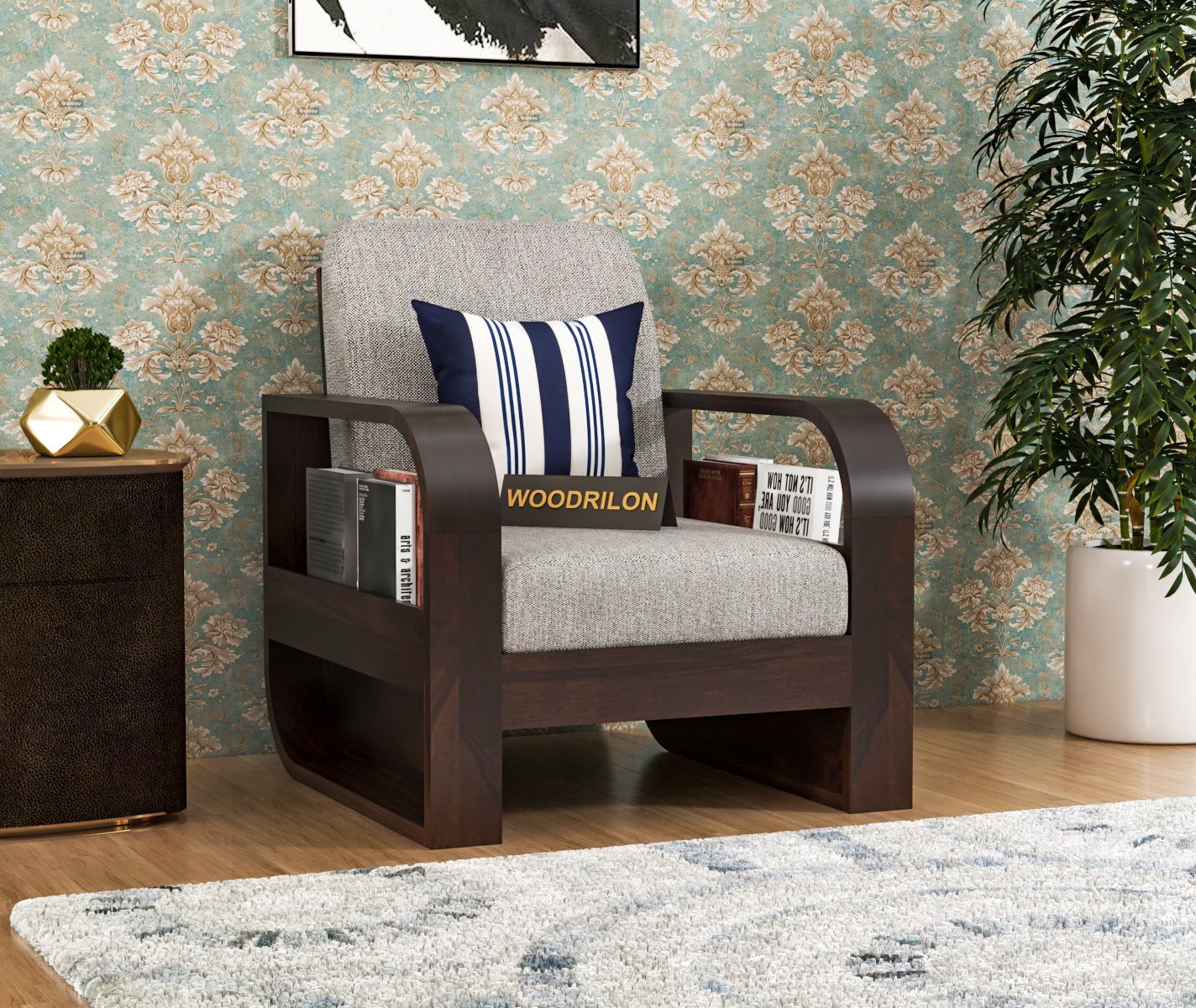 JH Decor Sheesham Wood 1 Seater Sofa for Living Room