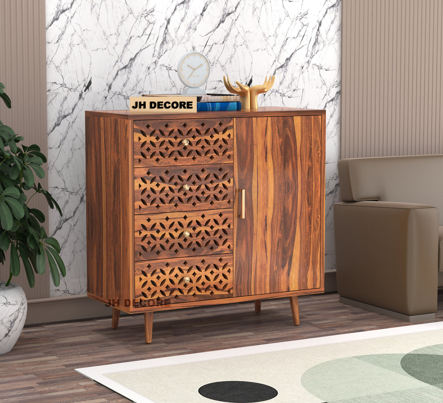 JH Decore Solid Sheesham Wood Sideboard Cabinet