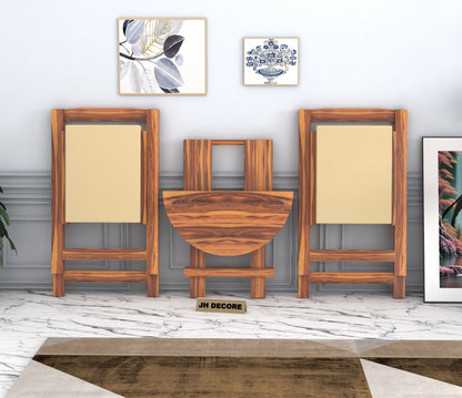 JH Decore Solid Sheesham Wood Folding Coffee Table Set with Cushioned Chairs