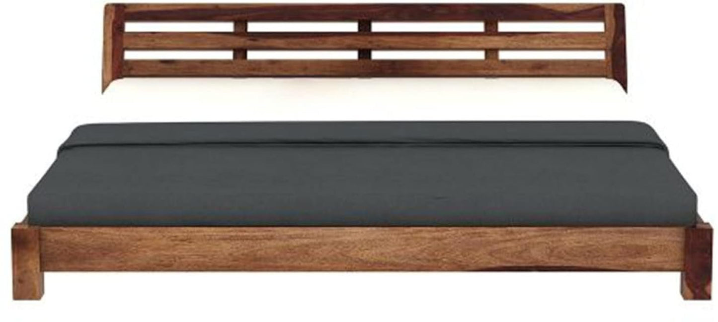 Sheesham Wood Low Height Queen Size Bed Without Storage | JH Decor - Image 3