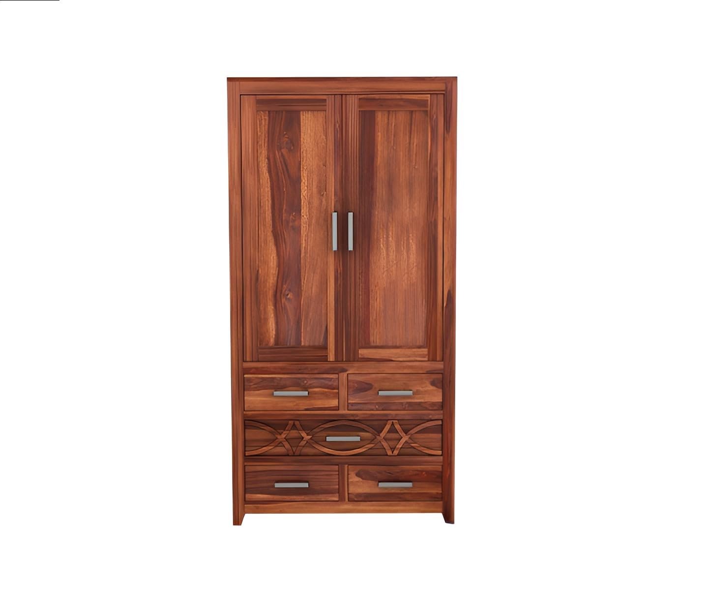 JH Decore Solid Sheesham Wood 2 Door Wardrobe with Multi Drawer Storage