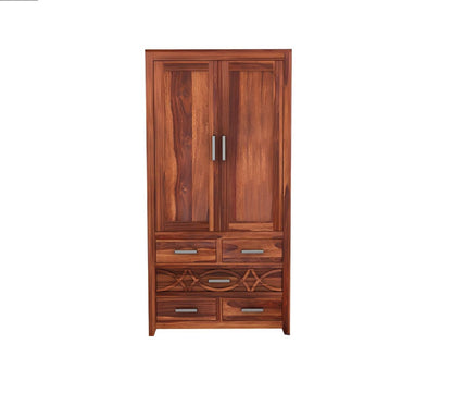 JH Decore Solid Sheesham Wood 2 Door Wardrobe with Multi Drawer Storage