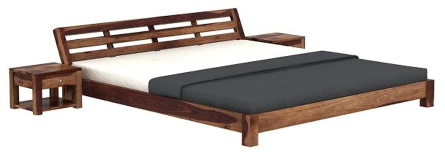 Sheesham Wood Low Height Queen Size Bed Without Storage | JH Decor - Image 4