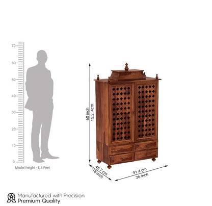 JH Decore Solid Sheesham Wood Temple Cabinet with Drawer Storage