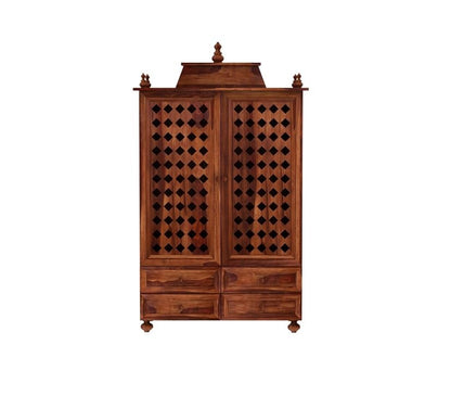 JH Decore Solid Sheesham Wood Temple Cabinet with Drawer Storage