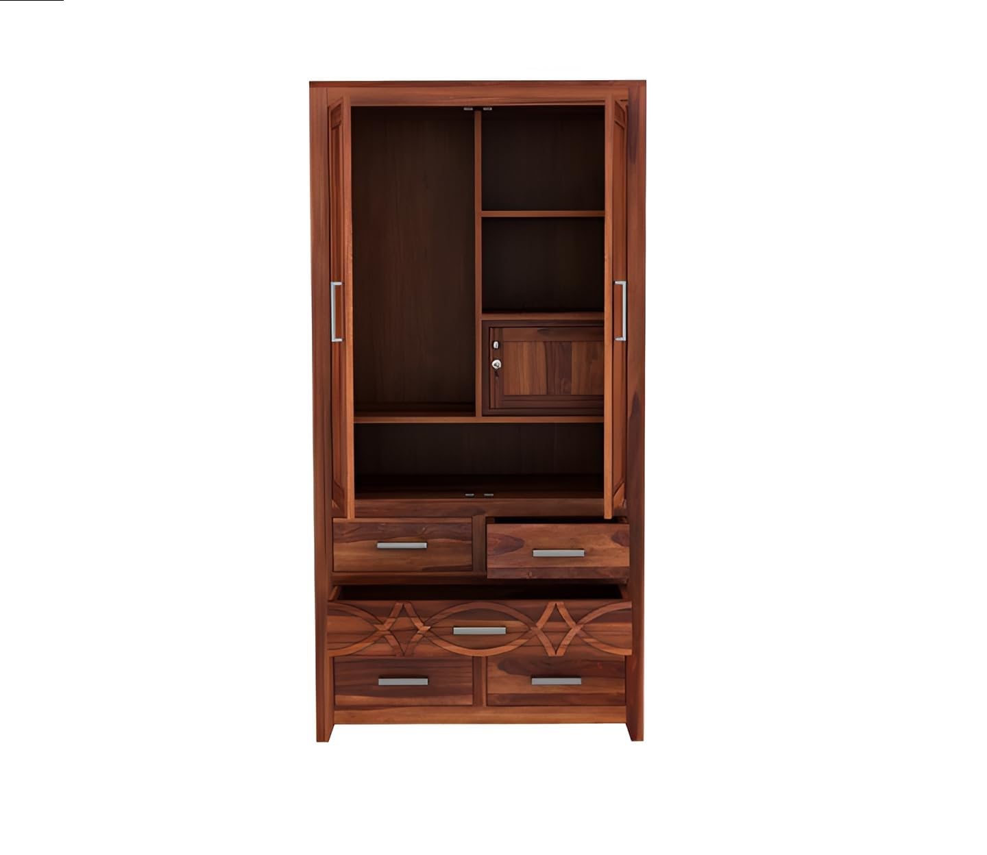 JH Decore Solid Sheesham Wood 2 Door Wardrobe with Multi Drawer Storage